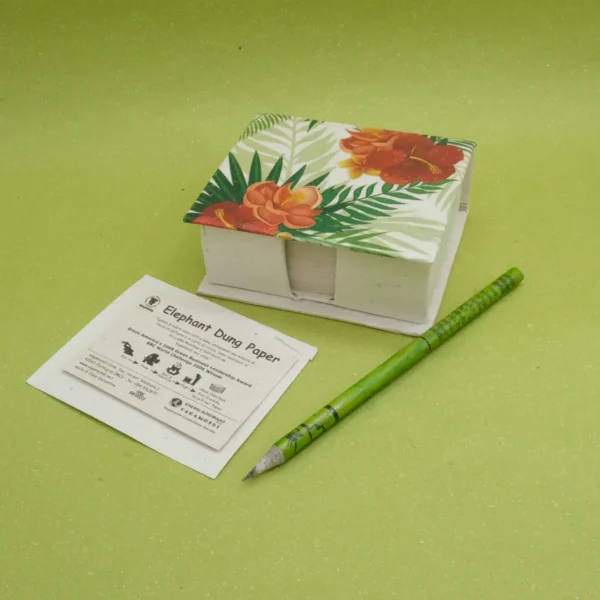 FOGLI PER APPUNTI, IN CACCA DI ELEFANTE BOX LINEA TROPICALE, MISURE 13x12,5x5 CM. COD. VAMPSTROP