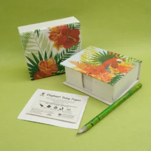 FOGLI PER APPUNTI, IN CACCA DI ELEFANTE BOX LINEA TROPICALE, MISURE 13x12,5x5 CM. COD. VAMPSTROP