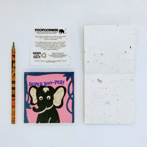 Blocco per appunti con fogli in cacca di elefante linea ANIMAL FACE misure 10x10x3 cm
