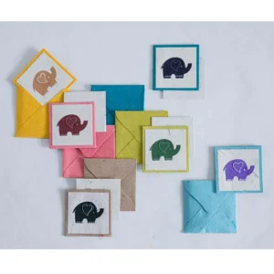 Biglietto piccolo 8x8 con elefante, colori assortiti in carta di cacca di elefante